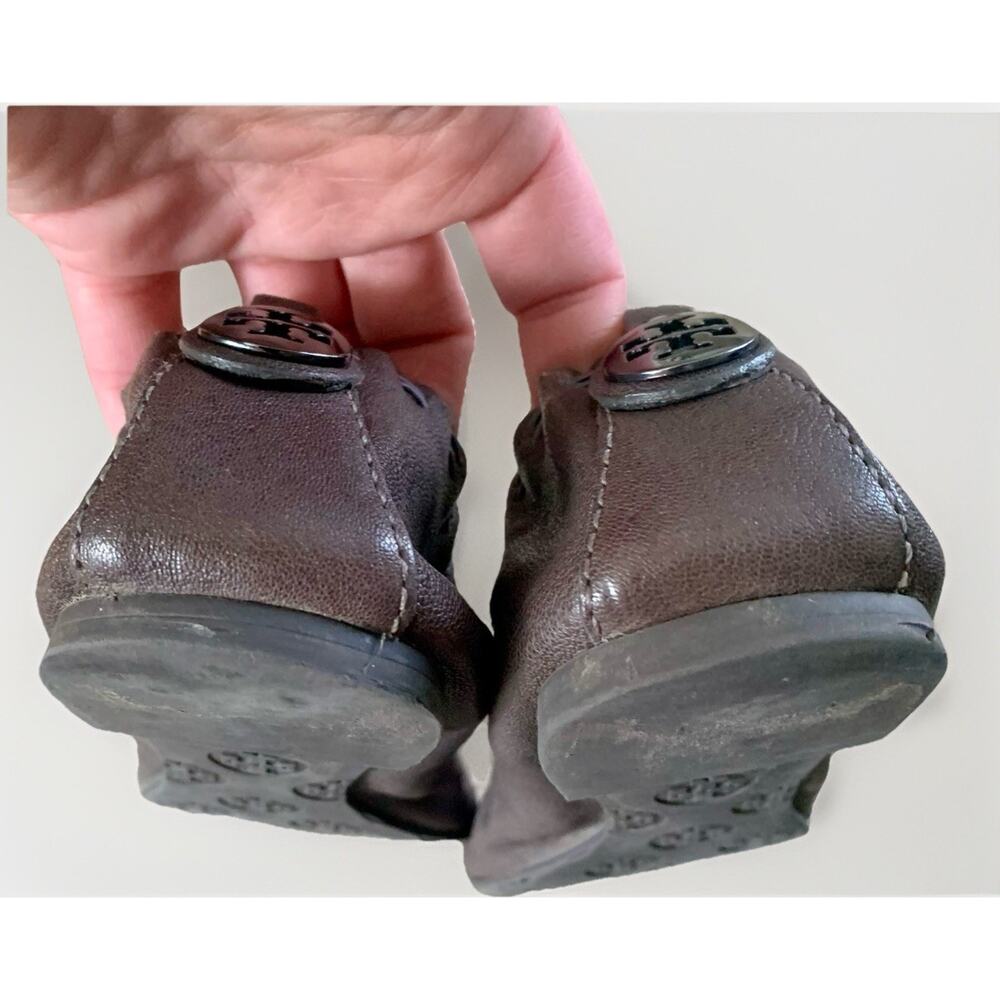 TORY BURCH Leather Snakeskin Ballet Flat Slip-On Shoe Grey Gunmetal Logo WMNS 9 - Picture 10 of 14